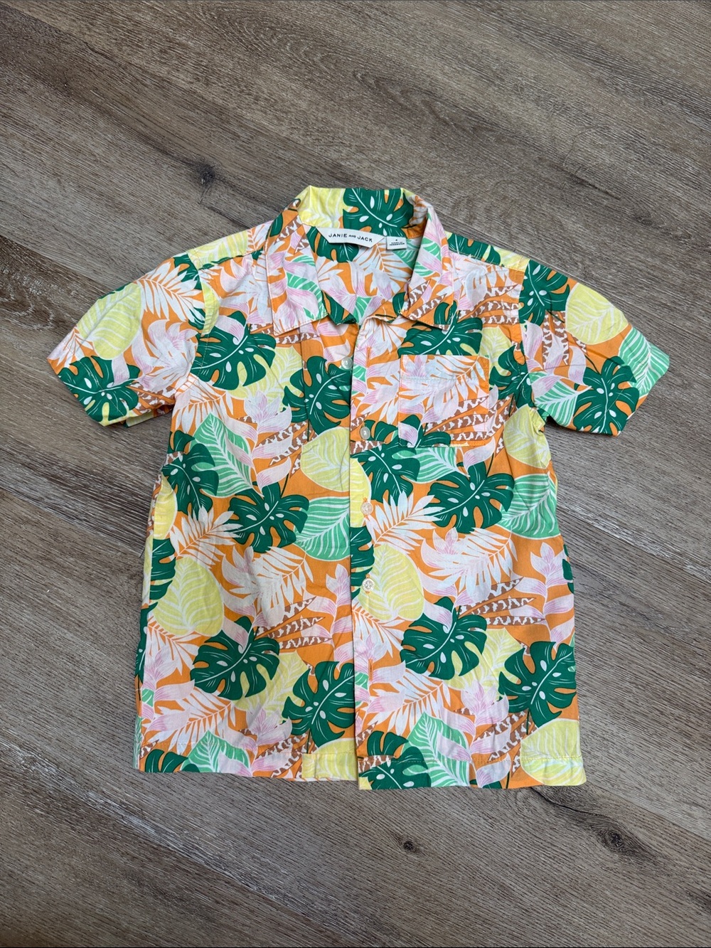 Janie and Jack Tropical Leaf Short-Sleeve Shirt - Green/Yellow/Orange